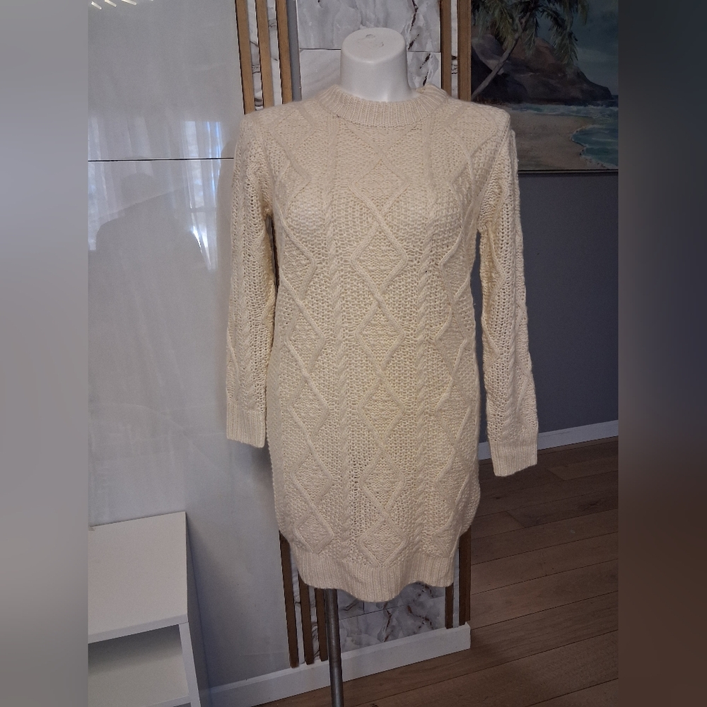Cream Cable Knit Sweater Dress